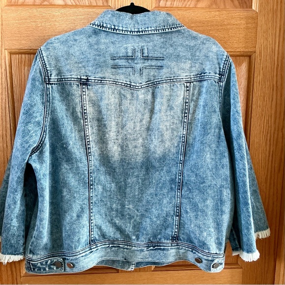 Liverpool Fringed Denim Jean Jacket Acid Wash With Frayed Sleeves Size XL - Picture 5 of 8